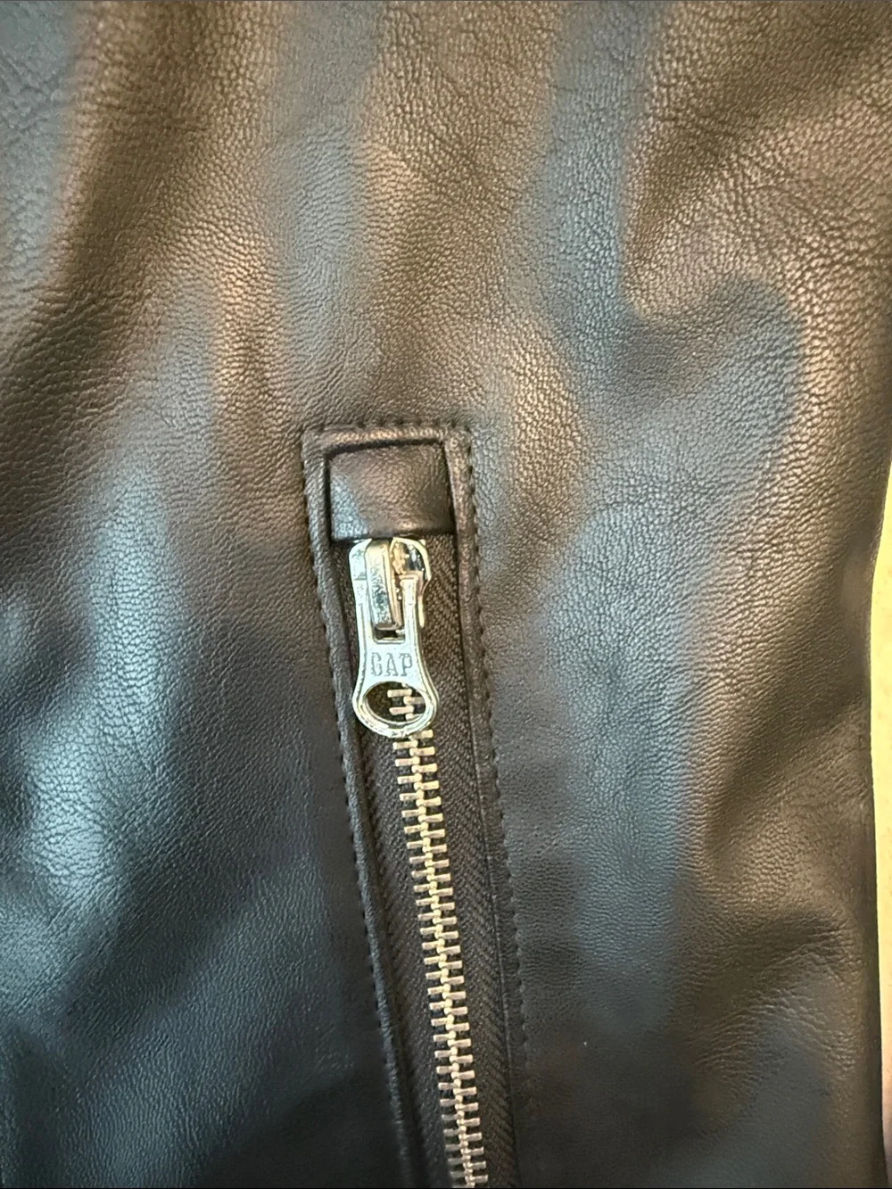 GAP Black Faux Leather Moto Jacket with Zipper Accents